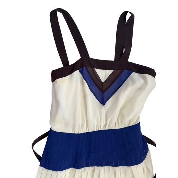 Milly Pleated Maxi Dress. Size 8. Blue/White Color Block Belted - Picture 10 of 16